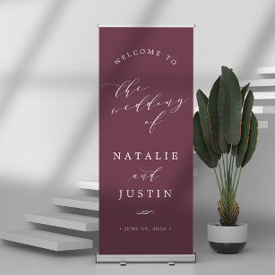 Burgundy   Chic Calligraphy Wedding Welcome Retractable Banner