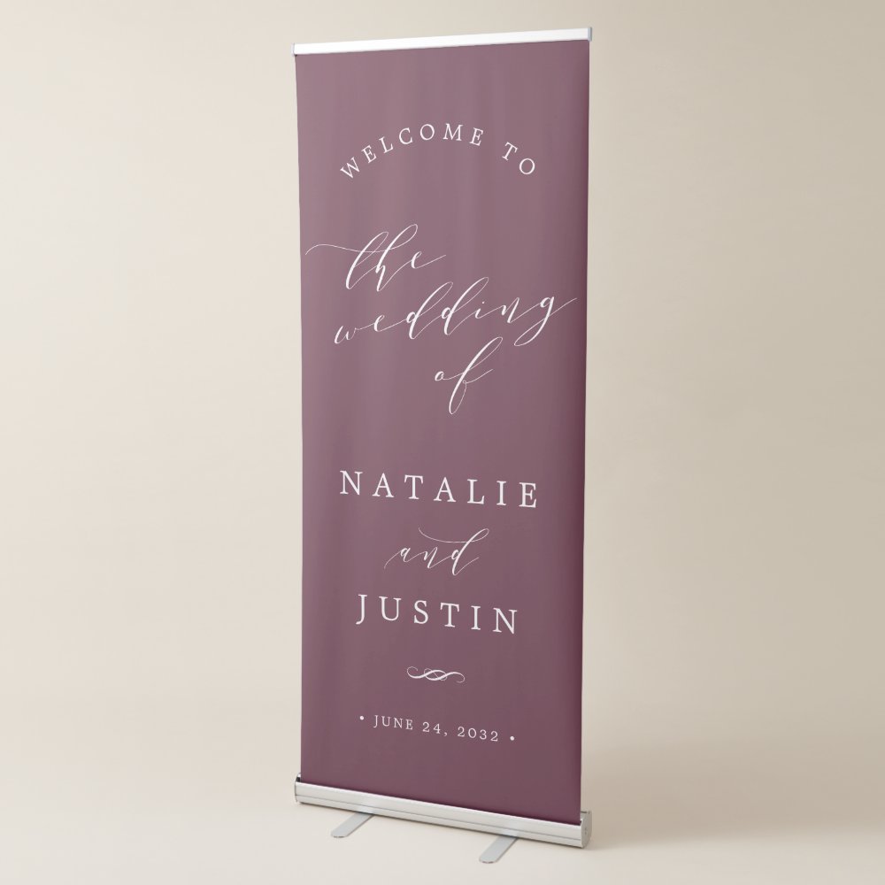 Disover Burgundy | Chic Calligraphy Wedding Welcome Retractable Banner