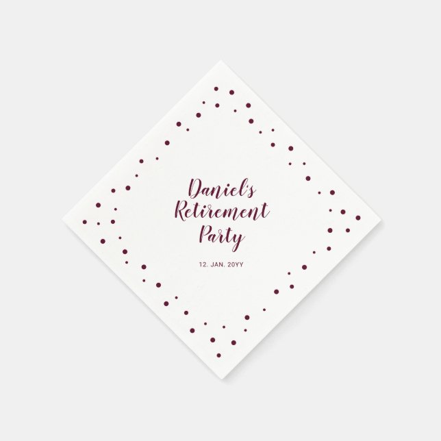 Burgundy Chic Confetti Modern Retirement Party Napkins (Corner)
