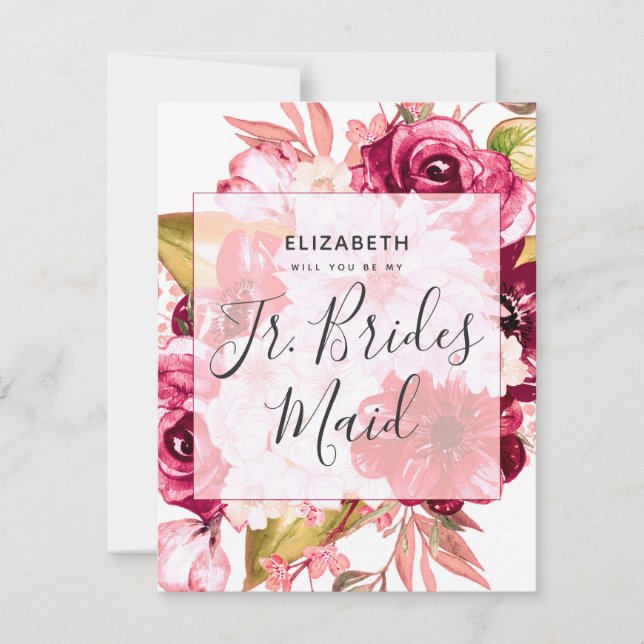 Burgundy Chic Floral Will You Be My Jr. Bridesmaid Invitation (Front)