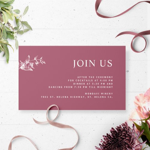 Burgundy Chic Modern Join Us Reception Wedding  Enclosure Card