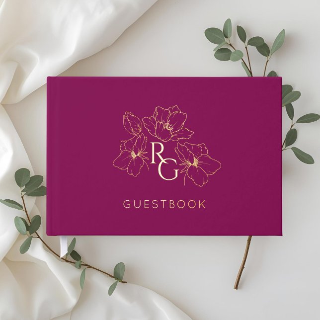Burgundy | Chic Monogram Wedding Guest Book (Creator Uploaded)