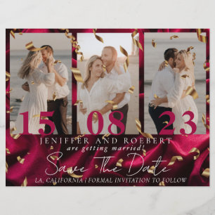 Burgundy Chic Photo Collage Save the Date Card Flyer