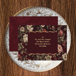Burgundy Chinoiserie Christmas Romantic Wedding Envelope
