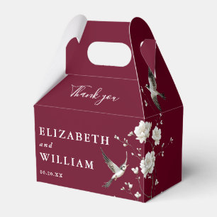 Burgundy Chinoiserie Floral Wedding Thank You Favor Boxes