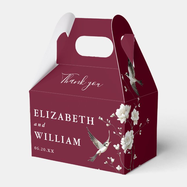 Burgundy Chinoiserie Floral Wedding Thank You Favor Boxes (Front Side)