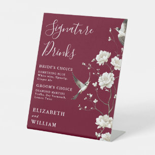 Burgundy Chinoiserie Signature Drinks Wedding Pedestal Sign