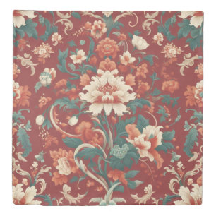 Burgundy Chinoiserie Vintage Watercolor Florals  Duvet Cover