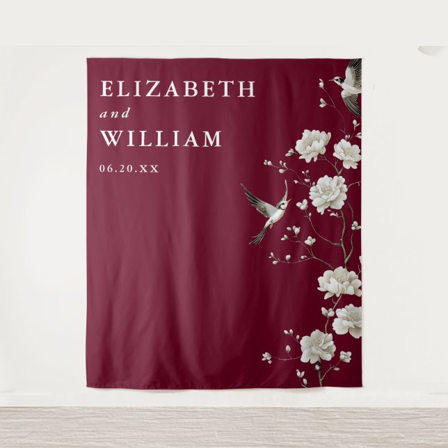 Burgundy Chinoiserie Wedding Photo Backdrop (Front)
