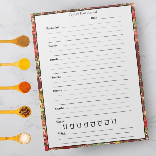 Burgundy Chintz Food Journal _ Trendy Meal Diary Notepad