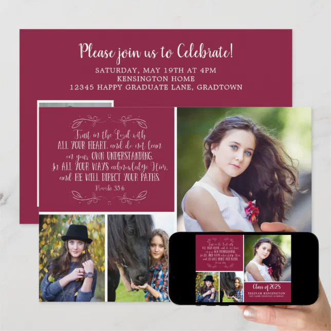 Burgundy Christian Graduation Bible Verse Photo Invitation Zazzle