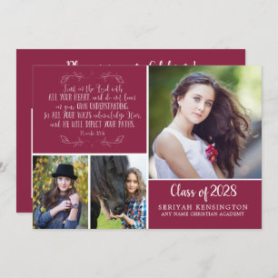 Burgundy Christian Graduation Bible Verse Photo Invitation