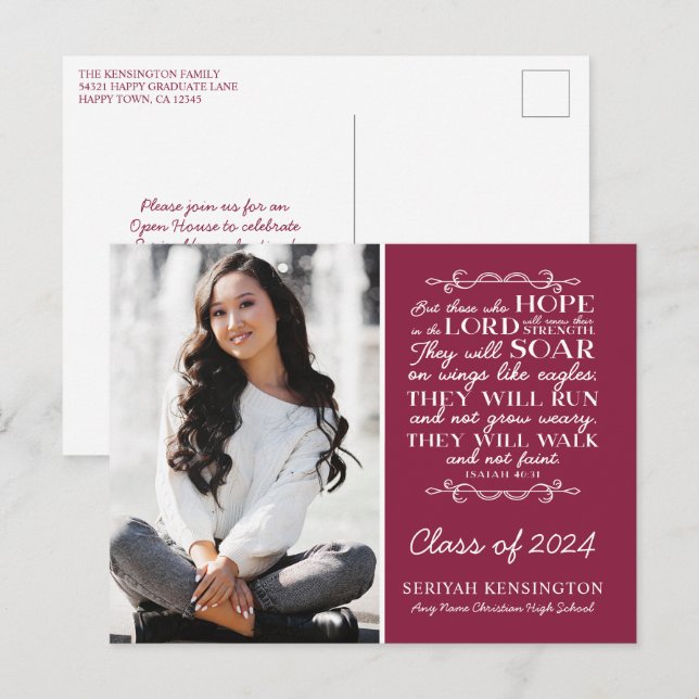 Burgundy Christian Graduation Verse Isaiah 40 Postcard (Front/Back)