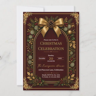  Burgundy Christmas Gold Botanical Frame Invitation