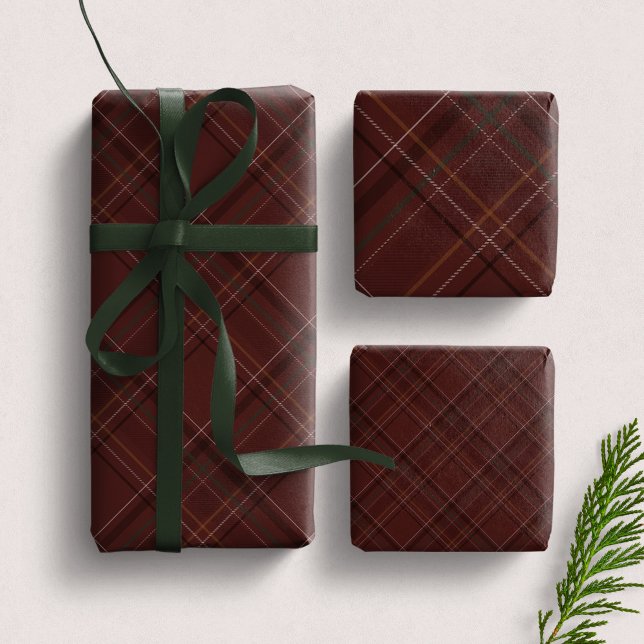 Burgundy Christmas plaid dark elegant holiday Wrapping Paper Sheets (Creator Uploaded)