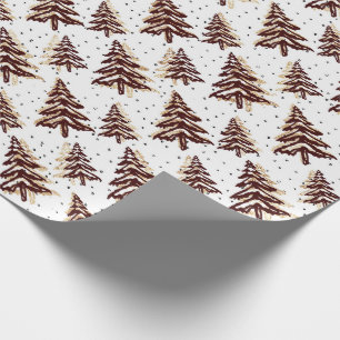 Burgundy Christmas Tree and Gold Glitter-Pattern Wrapping Paper
