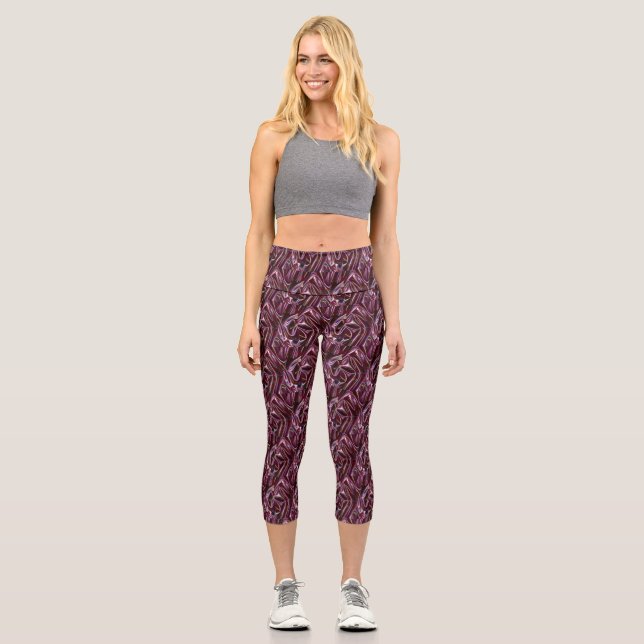 burgundy chrome capri leggings (Front)