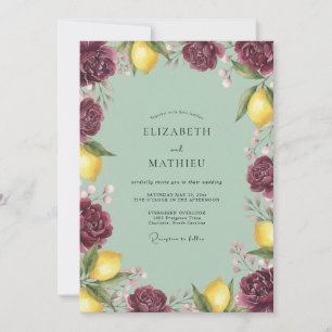 Burgundy Citrus Bloom Wedding Invitation