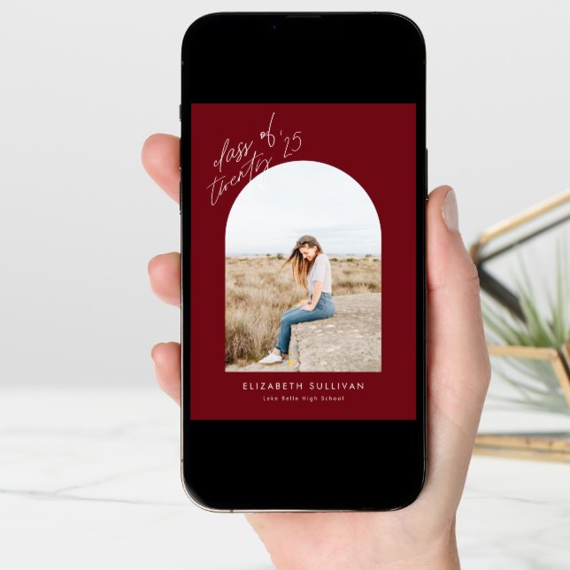 Burgundy Class of 2025 Arch Photo Graduation Announcement (Front Digital)