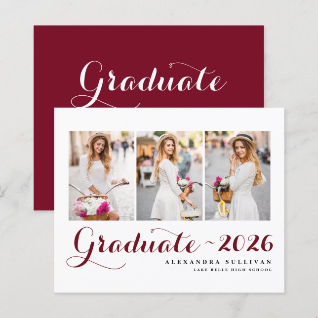 Burgundy Class of 2025 Photo Collage Graduation (Front/Back)