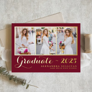 Burgundy Class of 2025 Photo Collage Graduation Foil Invitation