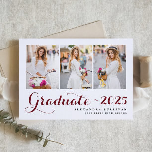 Burgundy Class of 2025 Photo Collage Graduation Invitation