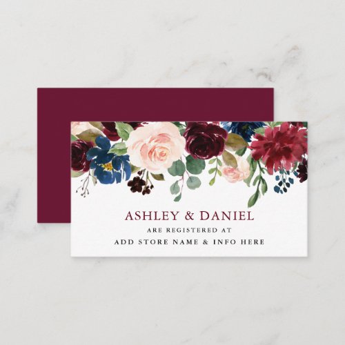Burgundy Classic Blue Floral Wedding Registry Enclosure Card