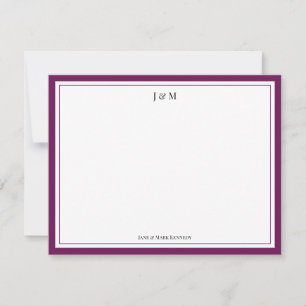 Burgundy Classic Custom Couple Monogram  Note Card