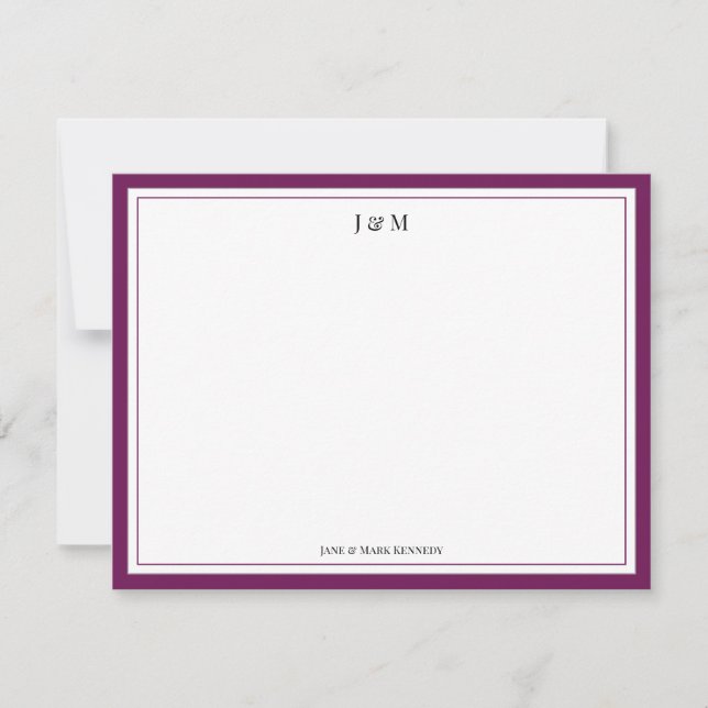Burgundy Classic Custom Couple Monogram  Note Card (Front)