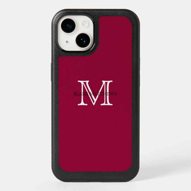 Burgundy Classic Custom Monogram & Name Otterbox iPhone Case (Back)