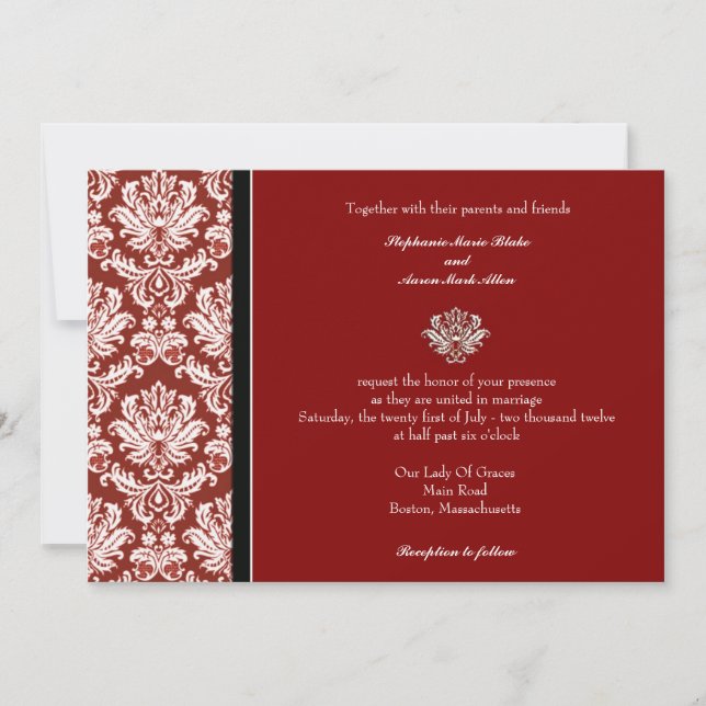Burgundy Classic Damask Wedding Invitation (Front)