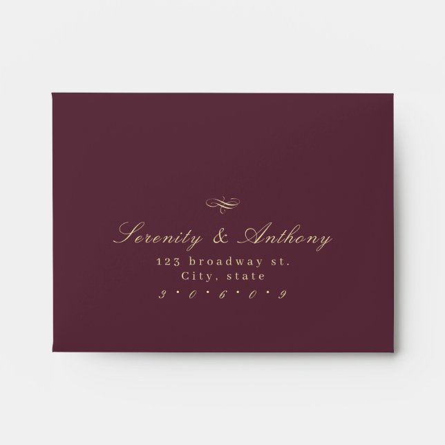 Burgundy Classic Elegance Script wedding RSVP Envelope (Front)