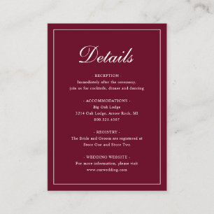 Burgundy Classic Elegant Wedding Enclosure Card