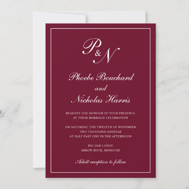 Burgundy Classic Elegant Wedding Invitation (Front)