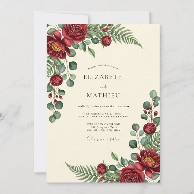 Burgundy Classic Winter Wedding Invitation (Front)