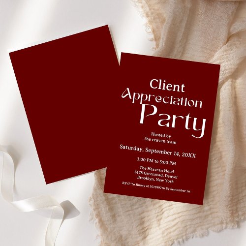 Burgundy client appreciation party grateful  invitation