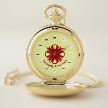 Burgundy Clover Ribbon (mf) By K Yoncich Pocket Watch by KennethYoncich at Zazzle