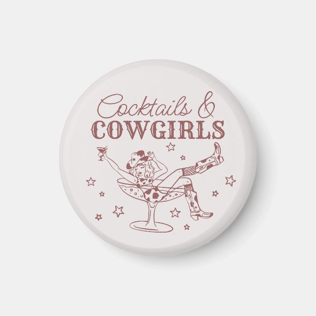 Burgundy Cocktails and Cowgirl Bachelorette Favors Magnet (Front)