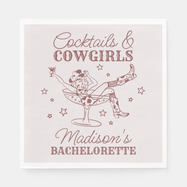 Burgundy Cocktails and Cowgirls Rodeo Bachelorette Napkins (Front)