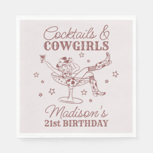 Burgundy Cocktails and Cowgirls Rodeo Birthday Napkins