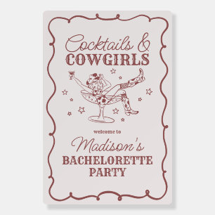 Burgundy Cocktails Cowgirls Bachelorette Welcome Foam Board