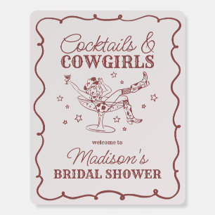 Burgundy Cocktails Cowgirls Bridal Shower Welcome Foam Board
