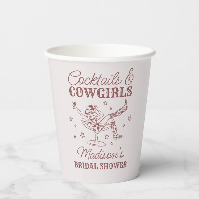 Burgundy Cocktails Cowgirls Rodeo Bridal Shower Paper Cups (Back)