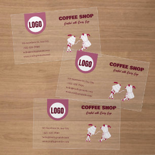 Burgundy Coffee Shop Business Card Design Clear Business Cards