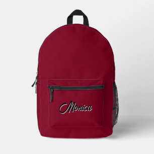 Burgundy Color and Black 3D Personalized Name Printed Backpack