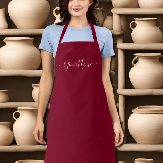 burgundy color-elegant script  apron (Creator Uploaded)