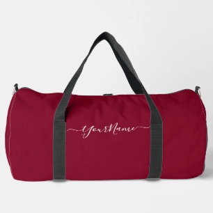 burgundy color-elegant script  duffle bag