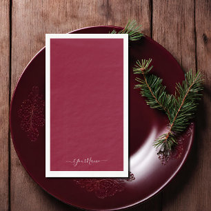 burgundy color-elegant script paper guest towels