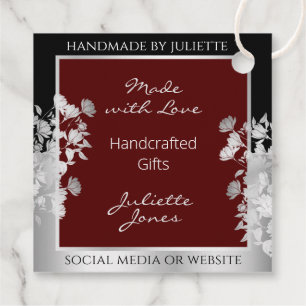 Burgundy Colored Floral Silver and Black Frame Favor Tags