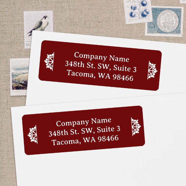 Burgundy Company Holiday Mailing Return Address Label (Burgundy red Christmas return address labels for business or personalized Christmas mailing labels)